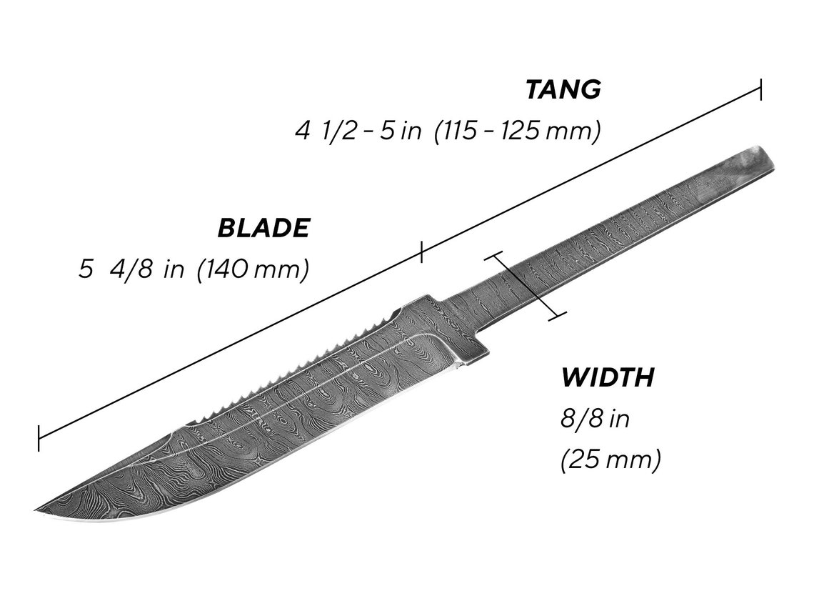 Carbon Damascus Steel Jagged Edge Knife Blank Etsy