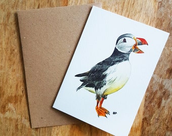 Squawky Puffin Greetings Card - Animal Lovers - Seabird Collection - Classic Watercolour Print