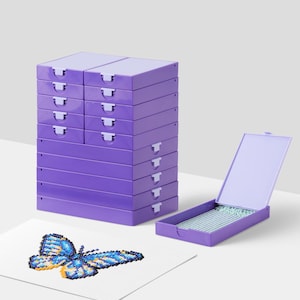 Stackable Diamond Art Trays with Lids, Anti-Static Bead Storage, Violet (10 pcs Large)