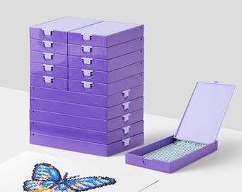 Stackable Diamond Art Trays with Lids, Anti-Static Bead Storage, Violet (10 pcs Large)