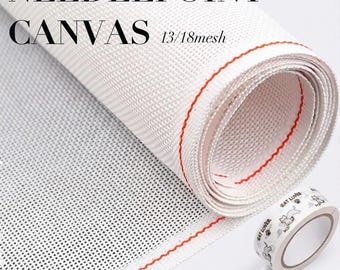 13/18 Mesh Mono Needlepoint Canvas with Edge Protection Tape | Blank White Canvas for DIY Stitching | Needlepoint Fabric Supplies