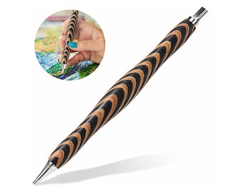 May include: A black and brown wooden diamond painting pen with a silver tip. The pen has a swirl pattern.
