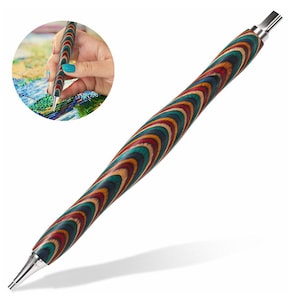 May include: A colorful, multi-colored wooden pen with a silver tip. The pen is designed for diamond painting.