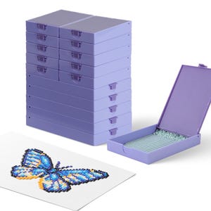 Vassoio impilabile per opere d'arte con diamanti viola chiaro con coperchio, contenitore per perline