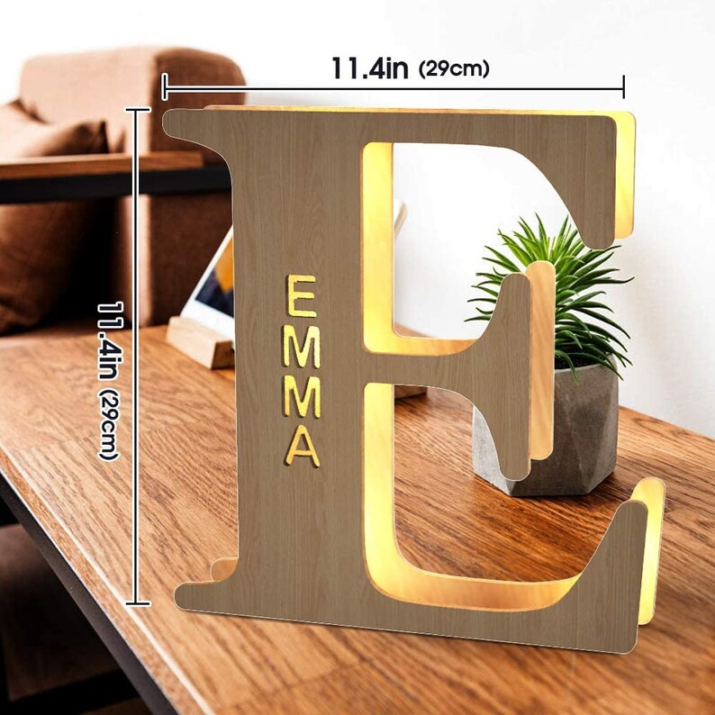 Personalized Wooden Alphabet Letter LED Light Night Lamp Etsy