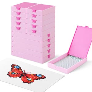 Bandejas apilables para arte de diamantes con tapas, almacenamiento de cuentas, violeta (10 piezas grandes)