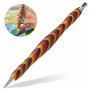 May include: A colorful diamond painting pen with a multi-colored swirl pattern. The pen has a silver tip and is designed for placing diamonds on a diamond painting canvas.