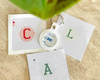 Personalized needlepoint keyfob self finishing Complete DIY kit Beginner friendly.