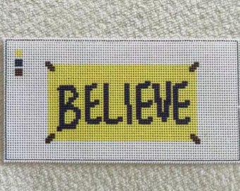 believe flag- printed needlepoint canvas