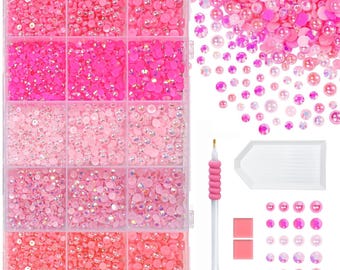 12,000pcs Pink Rhinestones , 3-5mm Ombre Pink Bedazzling Kit, High-Shimmer Gems  for Nail Art, Face Gems, Bags, Shoes & DIY Clothing Crafts