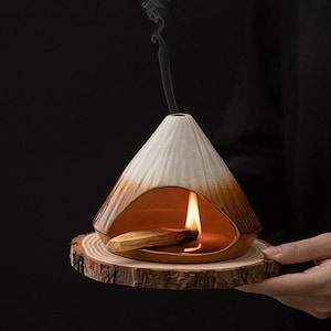 Terracotta Palo Santo Holder - Modern Chiminea Incense Burner for Yoga, Meditation, and Energy Cleansing