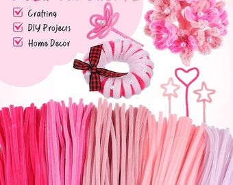 500 Pink Chenille Stems, Valentines Craft Pipe Cleaners