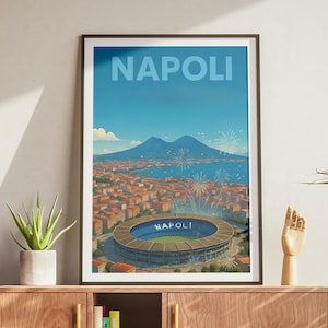 Napoli 4th Scudetto Digital Poster – Celebration Wall Art, Italian Football Decor, Vesuvio View Stadium Print