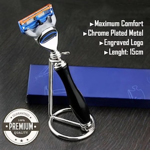Handmade Luxury Shaving Razor and Stand Set 5 Edge Cartridge Razor with Razor Stand Stainless Steel Shaving Stand Reusable Razor for Men
