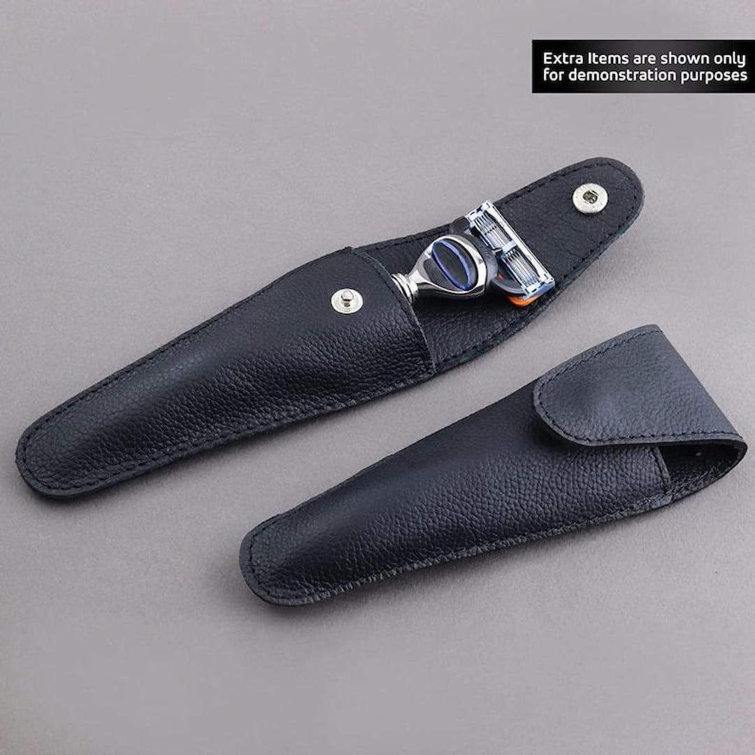 Handmade Black Genuine Leather Razor Cover Travel Razor Case for All ...