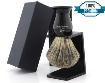 Super Grade Badger Shaving Brush and Shaving Stand Gift Set Metallic Shaving Brush for Men Plastic Shaving Stand Black