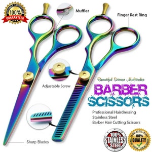 Handmade Multi Color Scissors Set 5.5 Inch Hair Cutting and Thinning Scissors with Adjustable Screw