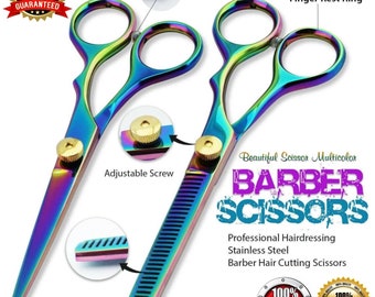 Scissors Set 5.5" Hair Cutting Scissors and Thinning Scissors with Adjustable Screw In Multi Color