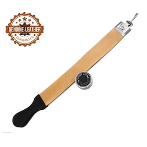 Asentador de cuero genuino hecho a mano y pasta para asentador, asentador de doble cara con asas para afilar navajas de afeitar.