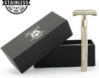 Butterfly Safety Razor Metallic Handle Men's Razor for Shaving Reusable Razor Long Handle Hand Assembled Zero Waste