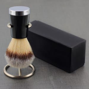 Handmade Black Tapering Shaving Brush with Stainless Steel Shaving Brush Stand Synthetic Silvertip Shaving Brush