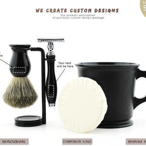 Handmade Elegant 5pc Shaving Set for Men Super Badger Shaving Brush Safety Razor Shaving Stand Shaving Soap Shaving Mug