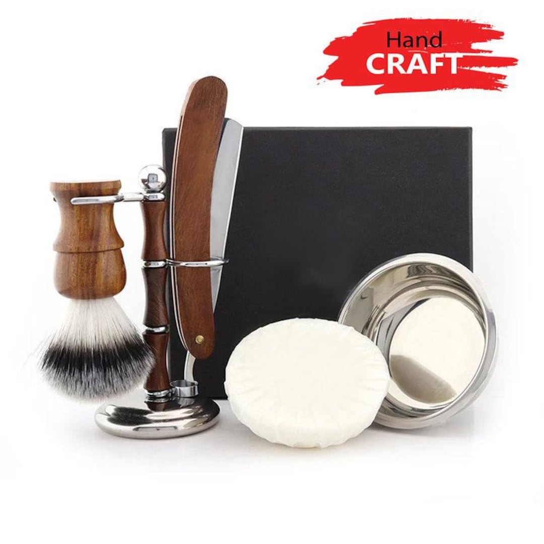 Handmade Wooden 5pc Shaving Kit: Straight Razor, Brush & Bowl - Etsy