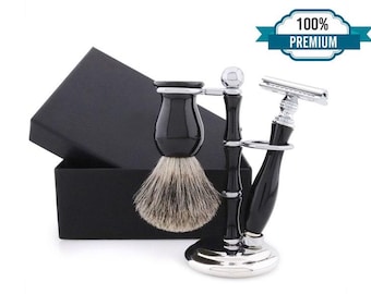 Handmade Super Badger Hair Shaving Kit: Safety Razor & Stand