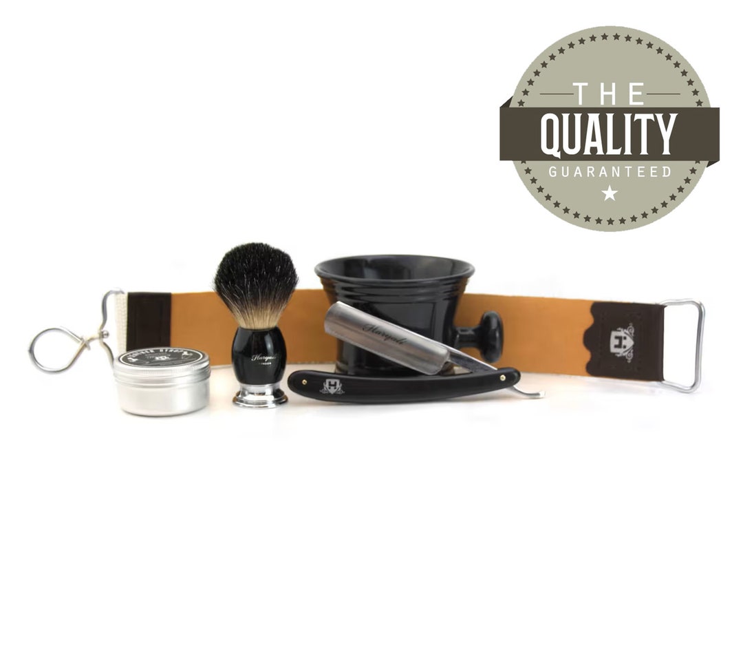 Traditional 5pc Cut Throat Razor Kit With Genuine Leather Etsy