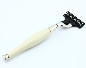 Handmade 3-edge Men&#39;s Razor for Shaving Sleek Handle Shaving Razor Ivory Imitation Shaving Razor for Men