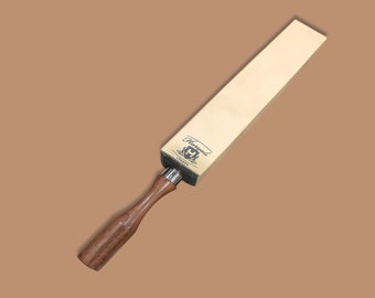 Genuine Leather Strop Wooden Handle Paddle Strop 4 Sided Strop for Sharpening Straight Razors of All Kinds