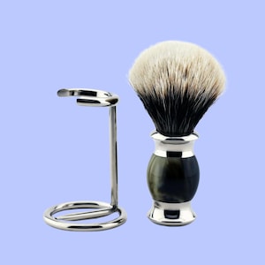 Premium Grade Silvertip Badger Shaving Brush and Stainless Steel Shaving Stand with Shaving Brush for Men image 2