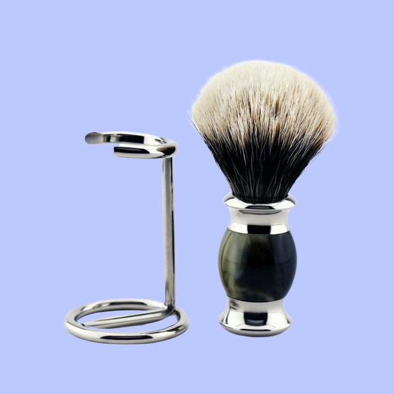 Premium Grade Silvertip Badger Shaving Brush and Stainless Steel Shaving Stand with Shaving Brush for Men image 2