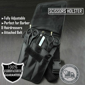 Ciseaux de barbier faits main et porte-rasoir coupe droite pochette en cuir, sac banane, sacs banane pour hommes entièrement réglables pour coiffeur