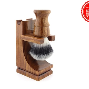 Handmade Wooden Shaving Brush and Brush Stand Set Synthetic Hair Shaving Brush Wooden Broad-Base Shaving Stand Shaving Brush for Men