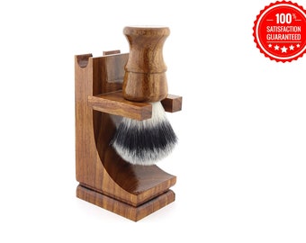 Wooden Shaving Brush and Brush Stand Set Synthetic Hair Shaving Brush Wooden Broad-Base Shaving Stand Hand Made Shaving Brush for Men