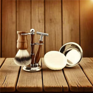peaky blinders gift 5-Piece Men’s Shaving Kit – Wooden Stand, Synthetic Silvertip Brush, Safety Razor, Soap & Bowl gifte gifts gifted