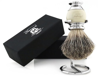 Pure Grade Badger Shaving Brush with Stainless Steel Shaving Brush Stand Shaving Brush for Men Hand Made Gift Set Ivory