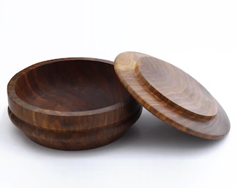 Handmade Wooden Shaving Bowl with Lid Vintage Style Shaving Dish for Soap Wood Finish Durable Shaving Soap Bowl
