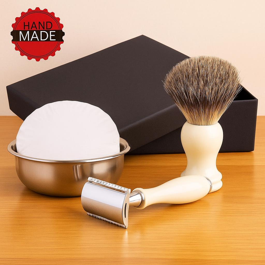 Handmade Minimalist Shaving Kit for Men Synthetic Shaving Brush Safety Razor Shaving Soap Shaving Bowl Zero Waste Vegan Shaving Set