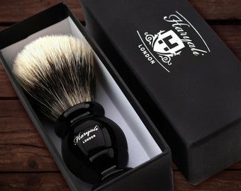 Silvertip Badger Hair Shaving Brush Round Black Silver Base Handle Shaving Brush for Men