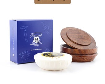 Wooden Shaving Bowl with Lid and Complimentary Soap Vintage Style Shaving Dish for Soap Natural Wood Finish Durable Vegan