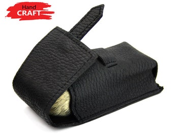 Genuine Leather Brush Cover Travel Case for All Types of Shaving Brushes Handmade Black