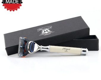 5 Edge Men's Razor for Shaving Metallic Shaving Razor Straight Handle Shaving Razor for Men Hand Assembled Ivory