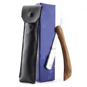 Handmade Wooden Handle Cut Throat Razor with Leather Razor Cover Zero Waste Single Vegan Straight Edge Razor