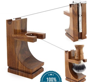 Handmade Wooden Shaving Stand Brush and Razor Holder Dual Shaving Stand Vegan Shaving Brush Stand and Razor Stand gifte gifts gifted