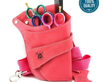 Genuine Leather Tool bag Multipurpose Hip Bag Barber's Bag Scissors Holster Adjustable Strap Pink
