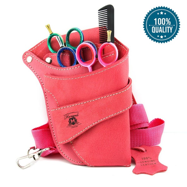 Genuine Leather Tool bag Multipurpose Hip Bag Barber's Bag Scissors Holster Adjustable Strap Pink