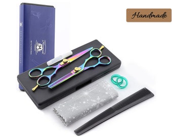 Hairdressing Scissors Set 6" Hair Cutting Scissors & Thinning Scissors With Oil Comb and Cleaning Cloth Adjustable Screw