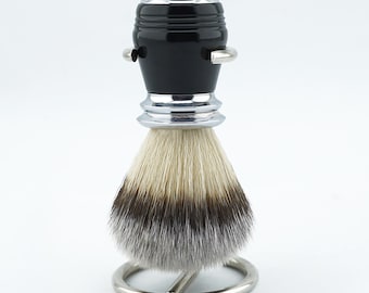 Handmade Premium Grade Synthetic Silvertip Shaving Brush with Brush Stand Minimalist Metallic Grooves Handle Shaving Brush for Men